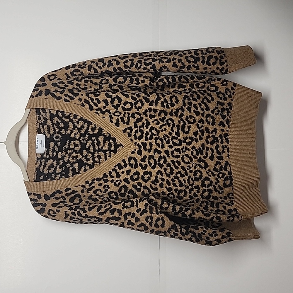 Old Navy Leopard V-Neck Sweater — Tan and Black